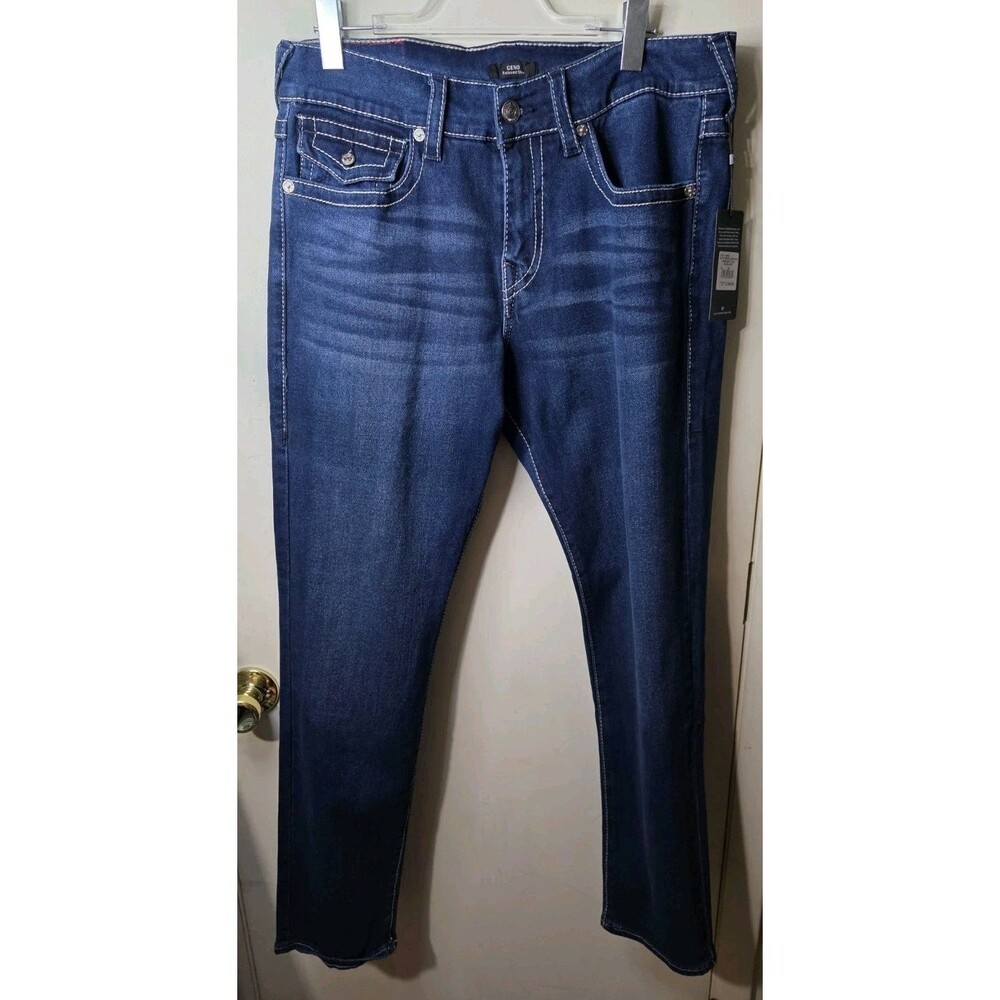 NWT True Religion Jeans Geno Big T Flap Slim Medium Lagoon Wash 34 x 32 Blue